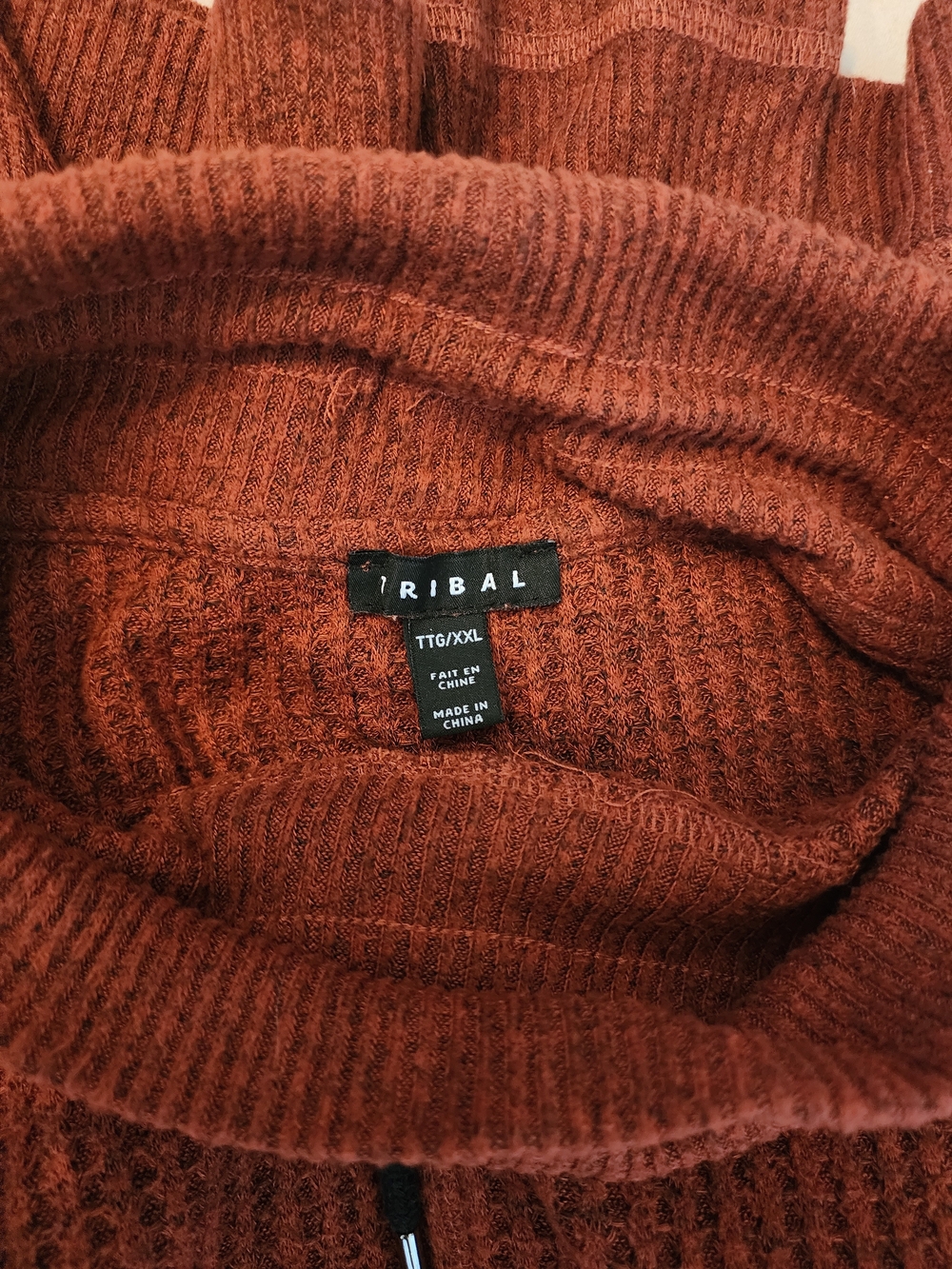 Tribal Sportswear Rust Waffle Knit Drawstring Cowl Neck Sweater Size XXL - Picture 4 of 6